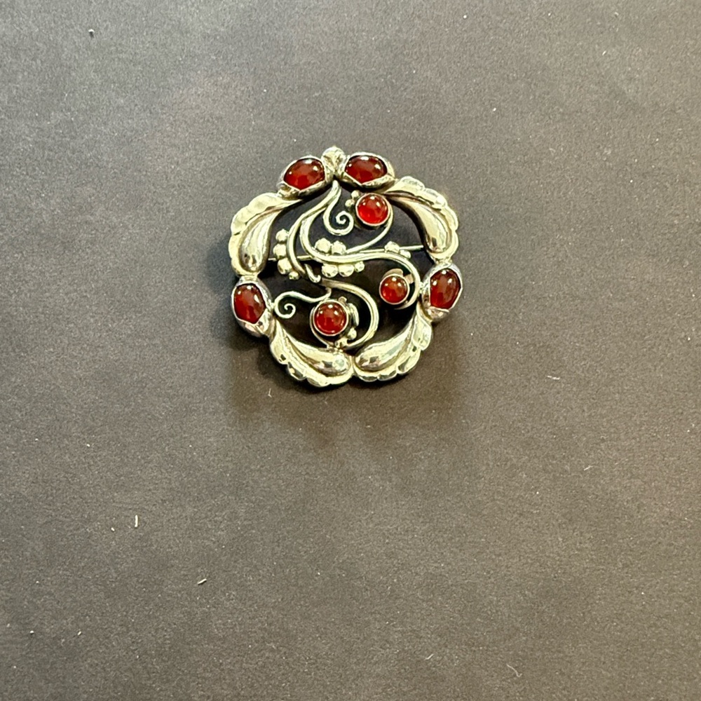 Vintage-Inspired Silver and Red Brooch
